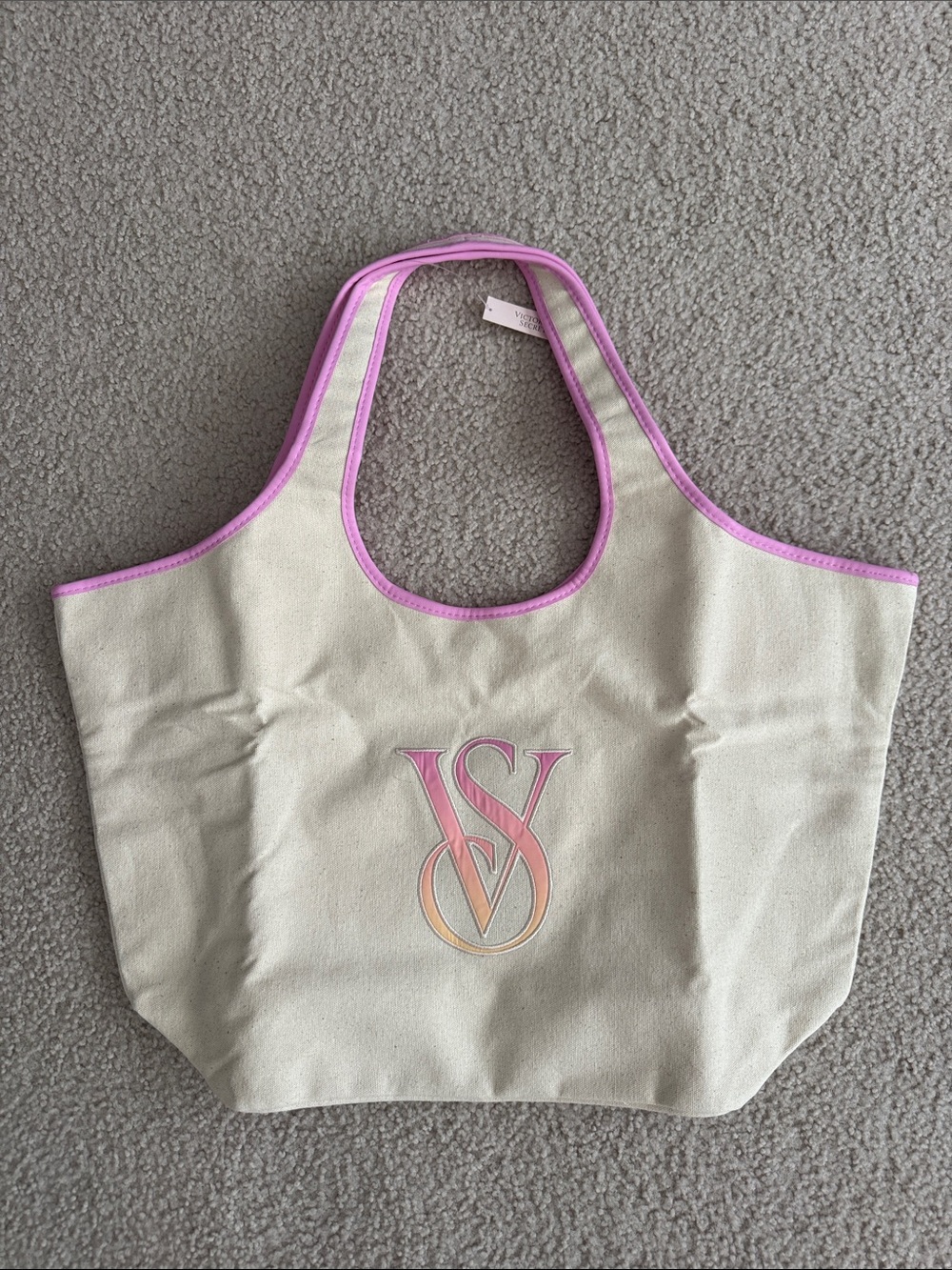 Victoria's Secret Cream Canvas Tote with Pink Trim